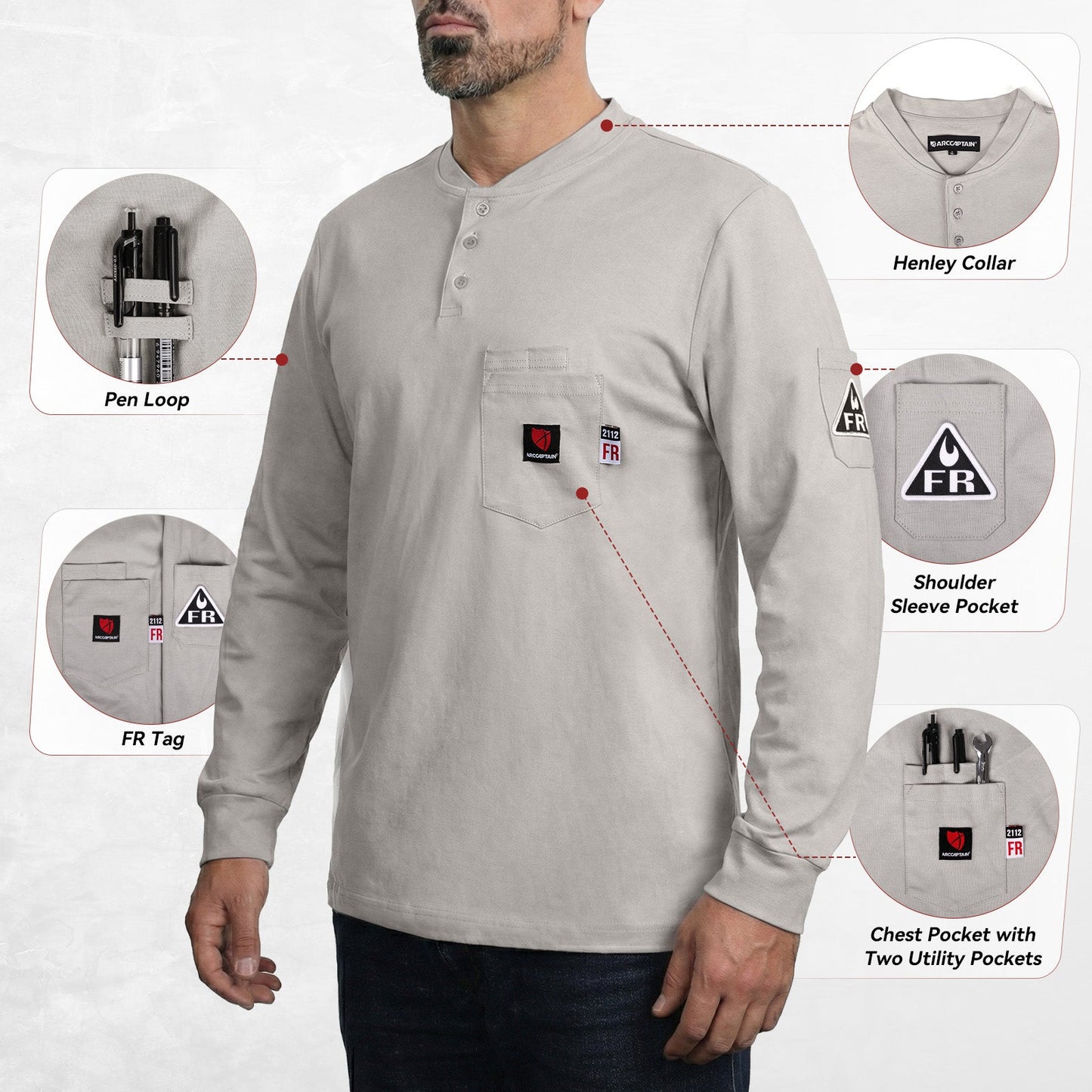 Arccaptain 100% Cotton FR Welding Shirt Long Sleeve Work Shirts