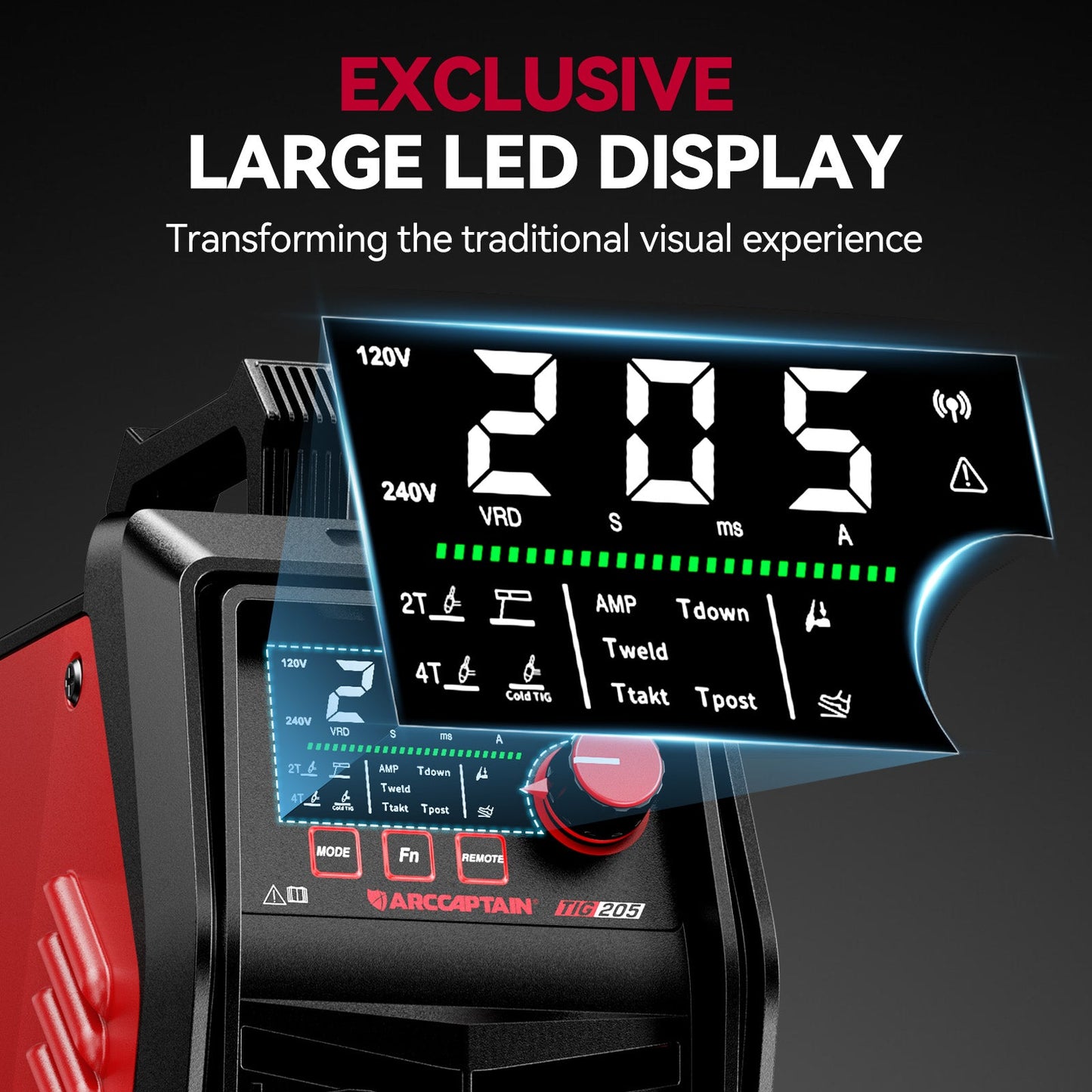 Arccaptain TIG205 Pro Cold TIG Welder with Welding Helmet